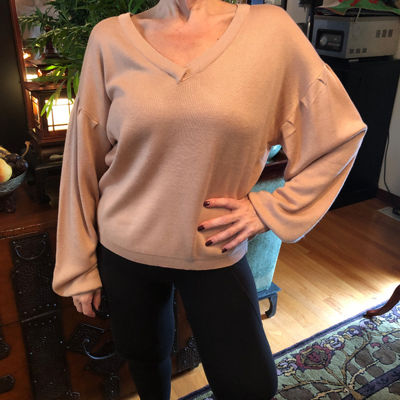 Poof New York Balloon Sleeve V-Neck Sweater - Picture 2 of 6